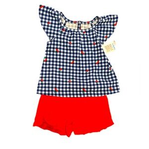 NWT Carters Baby Girl Short set blue checkered cherry top red shorts summer 12